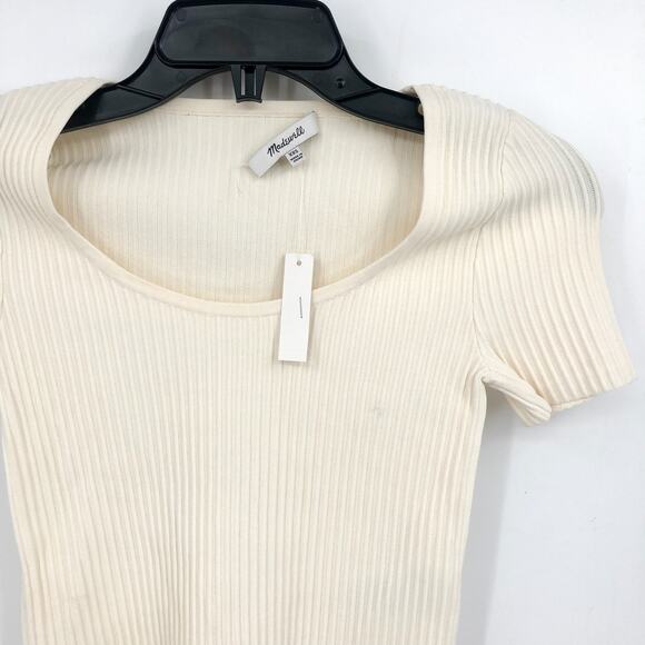 MADEWELL Womens Ottoman Crop Sweater Tee XXS Bright Ivory Short Sleeve Top NWT - Picture 3 of 8